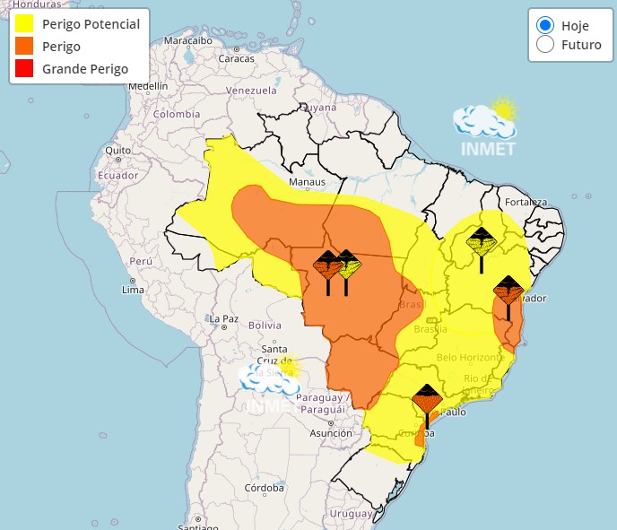 A maior parte do Brasil está sob alerta de perigo, segundo INMET