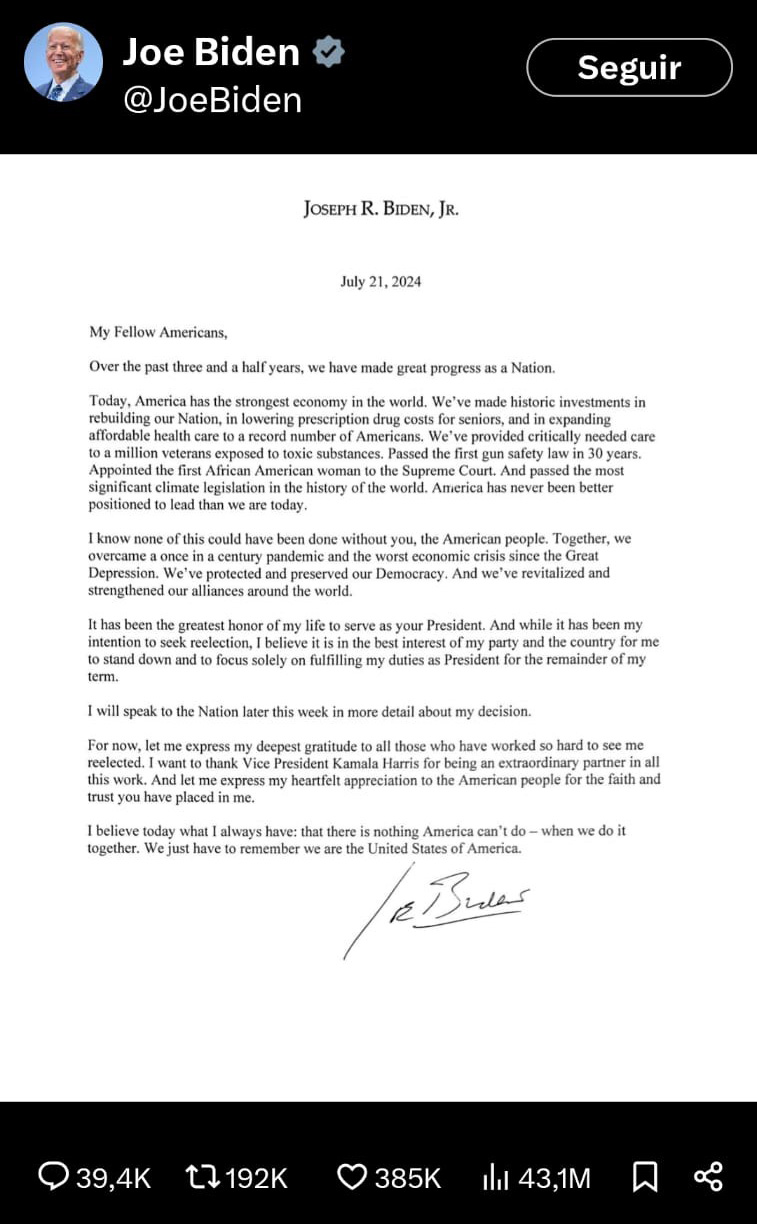 Joe Biden desiste de sua candidatura