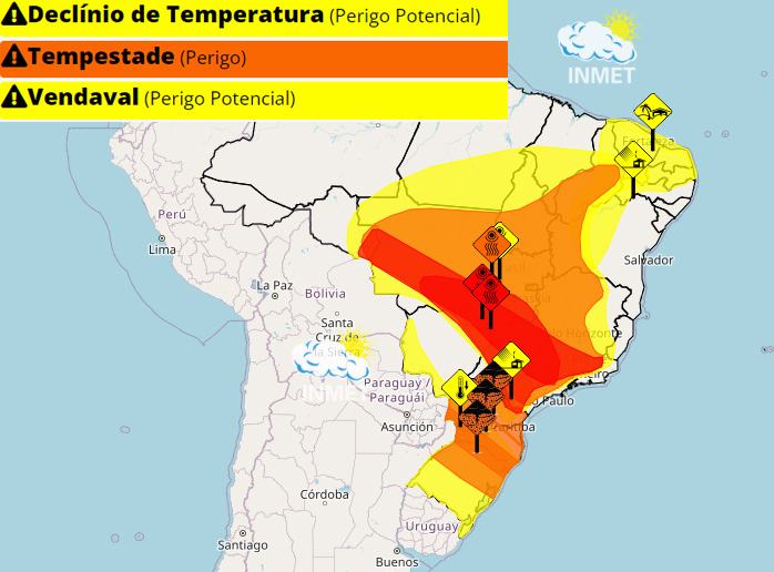Alerta meteorológico para vendavais, chuvas e tempestades com possibilidade de queda de granizo e alagamentos