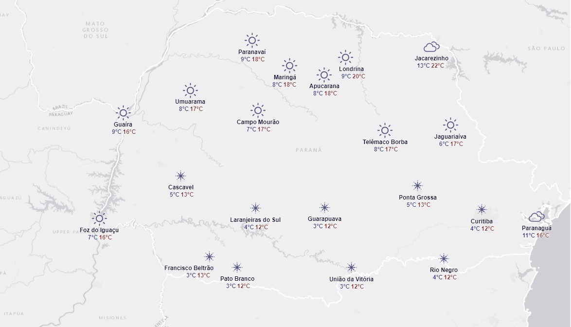 Previsão do tempo: frio, chuva e geada no Paraná