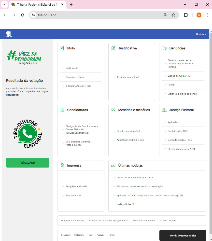 TRE-PR reformula site para atender eleitores