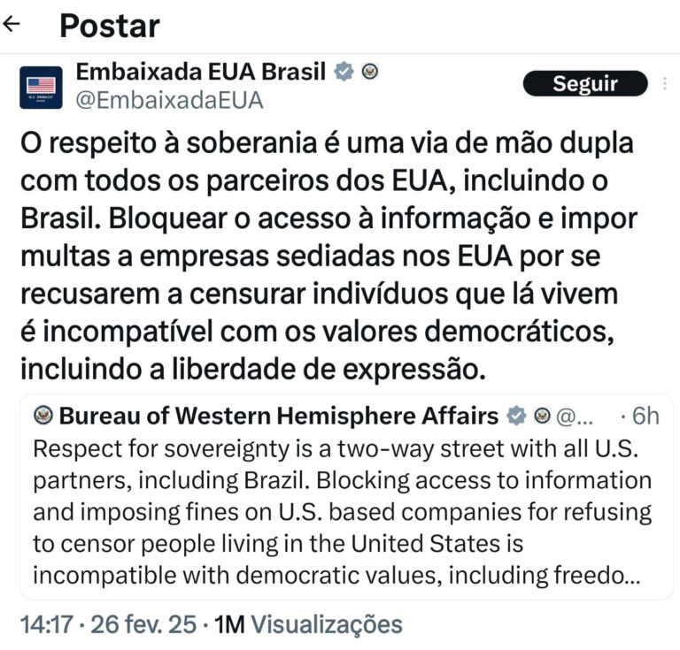 A diplomacia EUA x Brasil no X