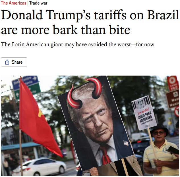 Mais latido do que mordida, diz ‘The Economist’, sobre tarifas de Trump contra o Brasil